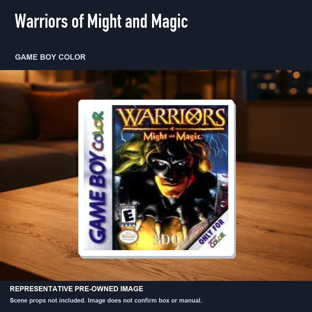 Representative pre-owned Warriors of Might and Magic (Game Boy Color), product image in a styled room scene.