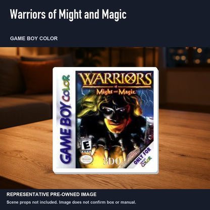 Representative pre-owned Warriors of Might and Magic (Game Boy Color), product image in a styled room scene.