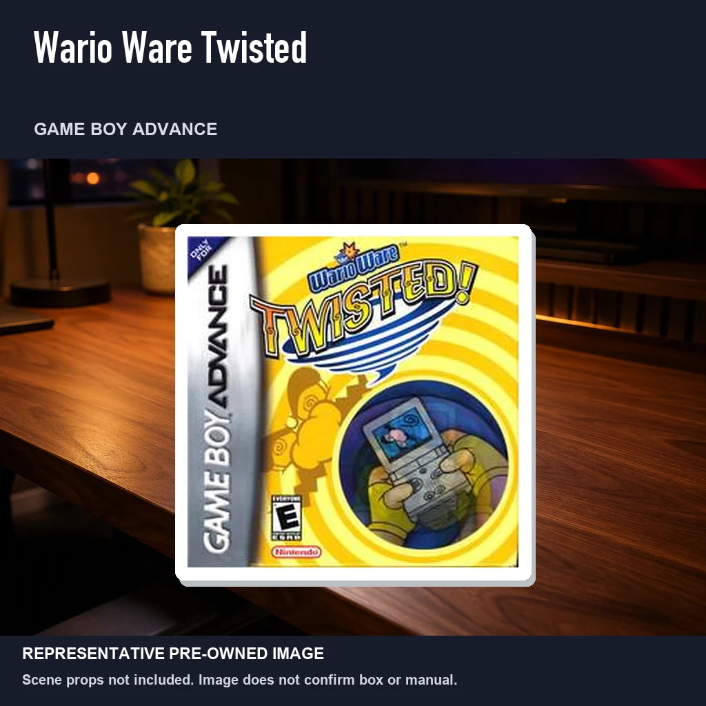 Representative pre-owned Wario Ware Twisted (Game Boy Advance), product image in a styled desk scene.