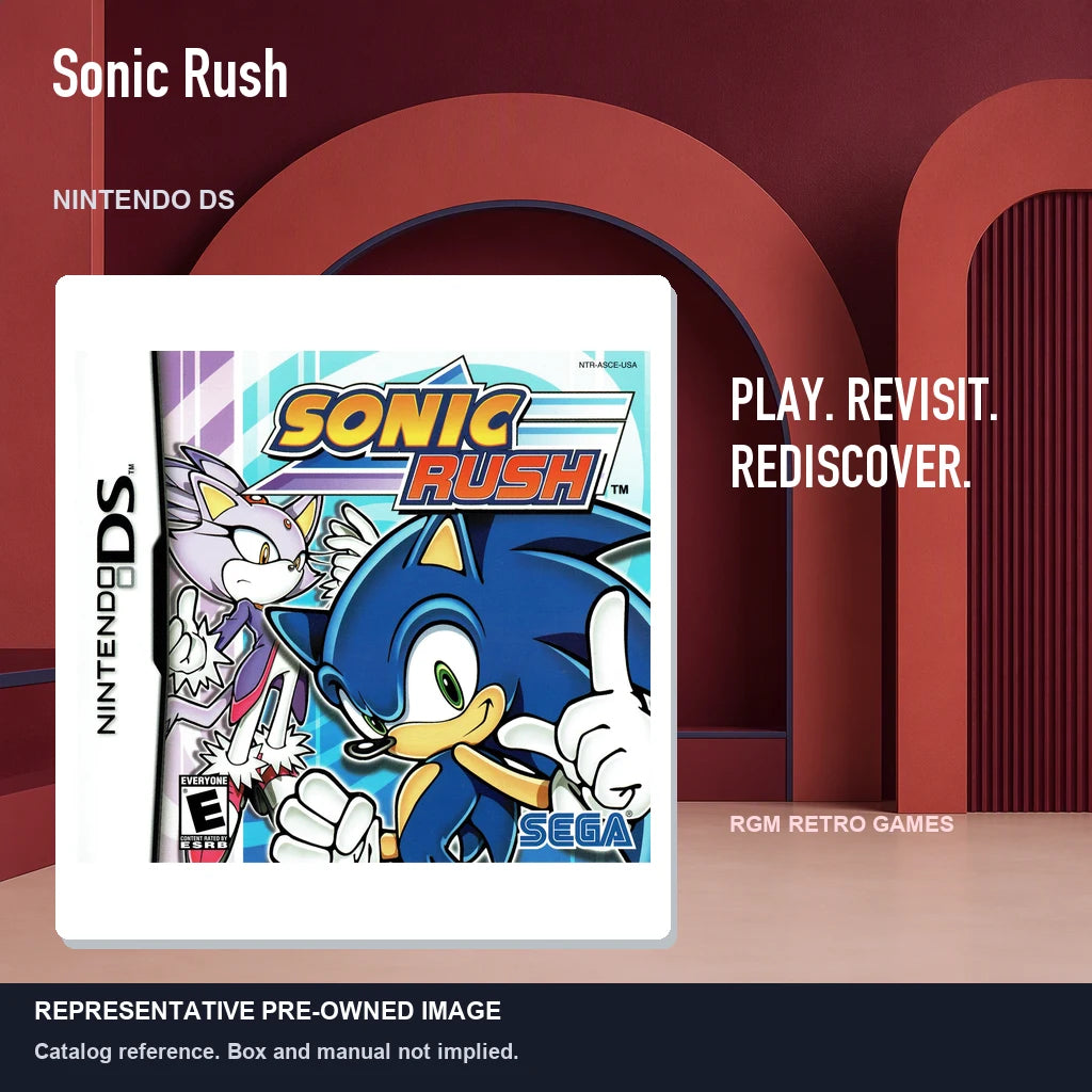 Representative pre-owned Sonic Rush (Nintendo DS), red retro product layout.