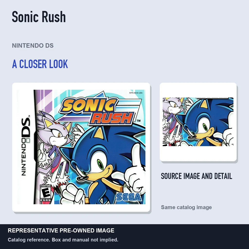 Representative pre-owned Sonic Rush (Nintendo DS), full image with detail inset.