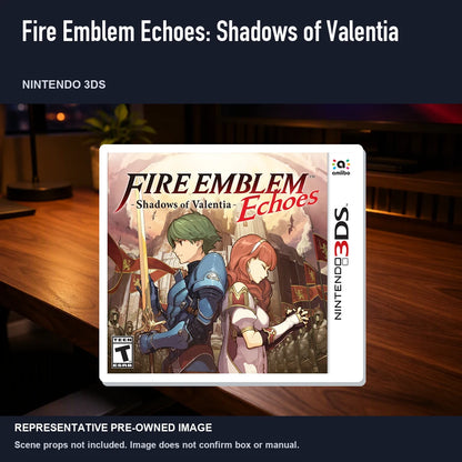 Representative pre-owned Fire Emblem Echoes: Shadows of Valentia (Nintendo 3DS), product image in a styled desk scene.