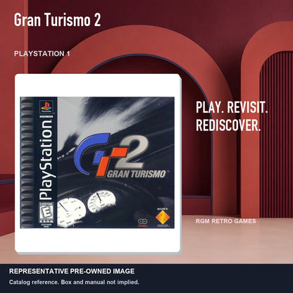 Representative pre-owned Gran Turismo 2 (PlayStation 1), red retro product layout.