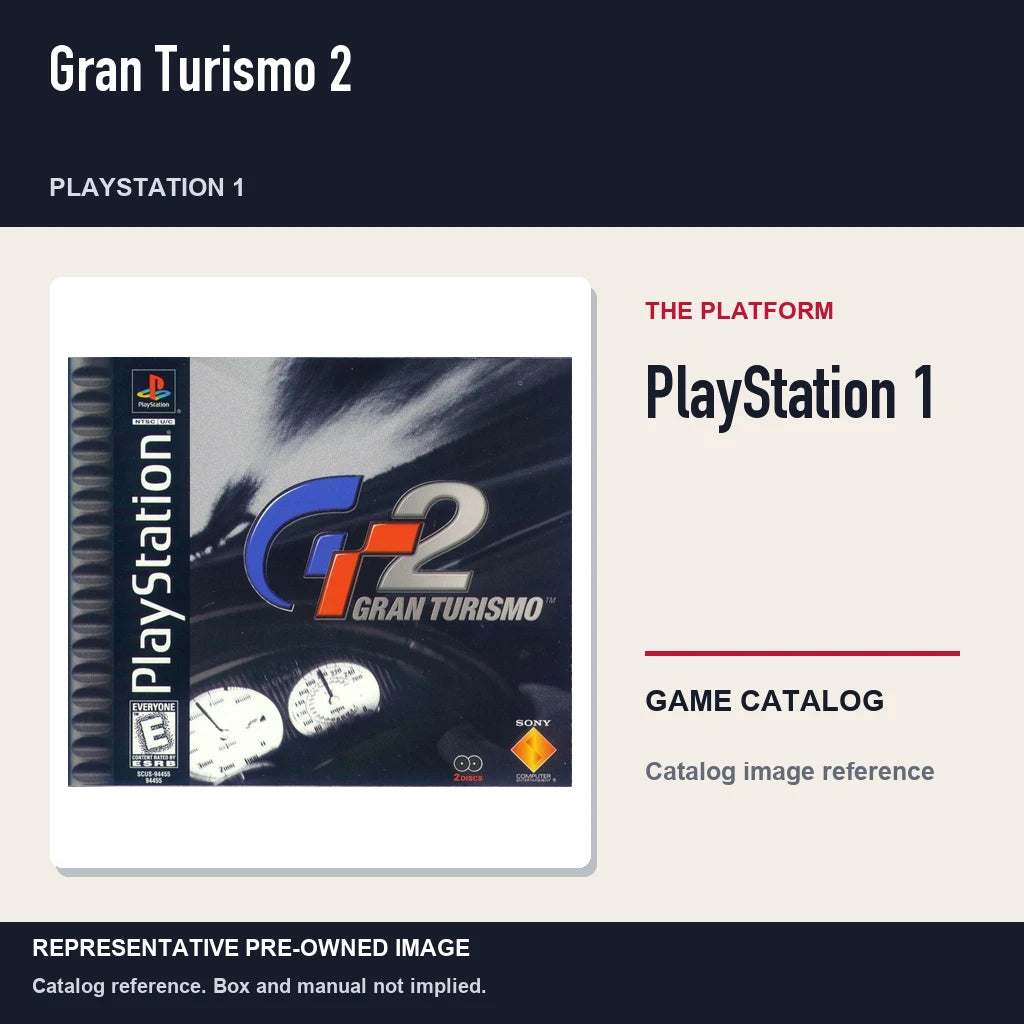 Representative pre-owned Gran Turismo 2 (PlayStation 1), platform product layout.