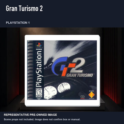 Representative pre-owned Gran Turismo 2 (PlayStation 1), product image on a display panel.