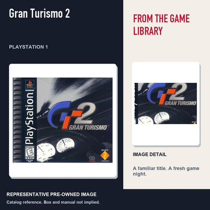 Representative pre-owned Gran Turismo 2 (PlayStation 1), editorial image and detail.