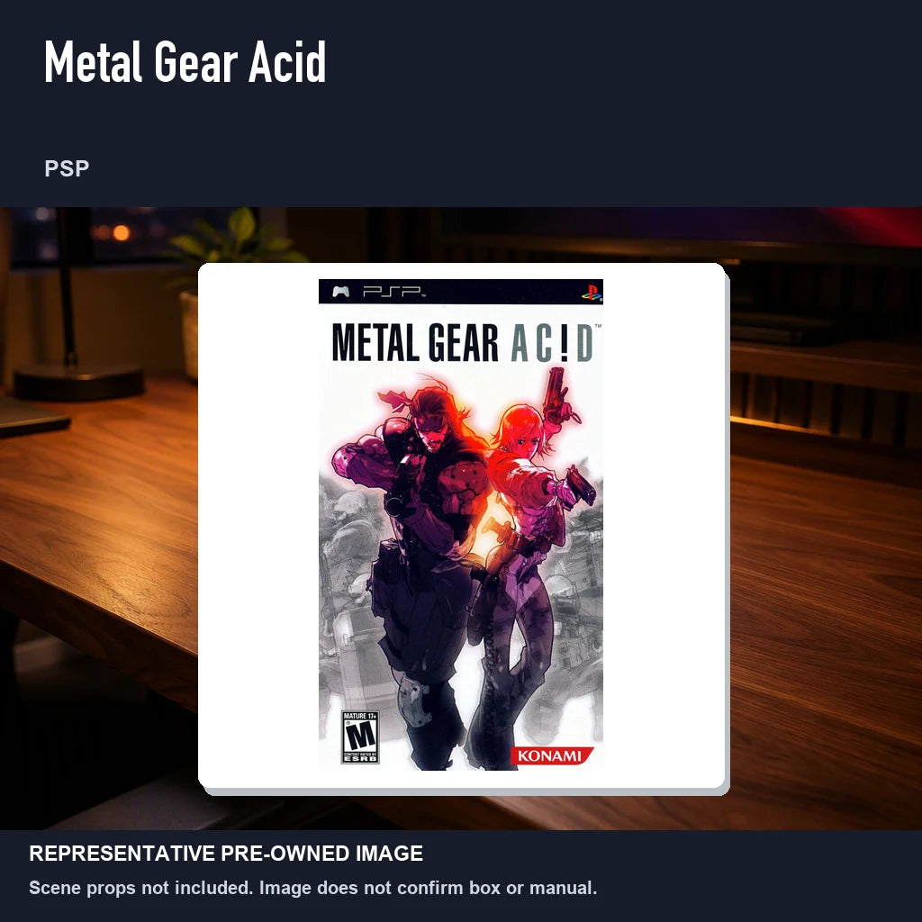 Representative pre-owned Metal Gear Acid (PSP), product image in a styled desk scene.