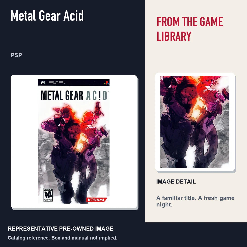 Representative pre-owned Metal Gear Acid (PSP), editorial image and detail.