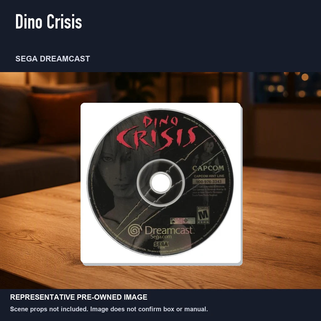 Representative pre-owned Dino Crisis (Sega Dreamcast), product image in a styled room scene.