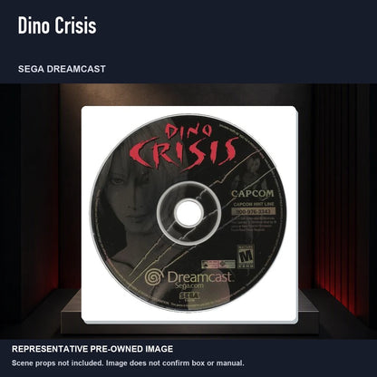 Representative pre-owned Dino Crisis (Sega Dreamcast), product image on a display panel.