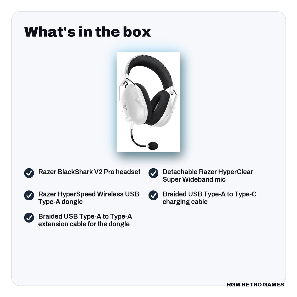 What's in the box with the Razer BlackShark V2 Pro Wireless Esports Gaming Headset (2023) - White