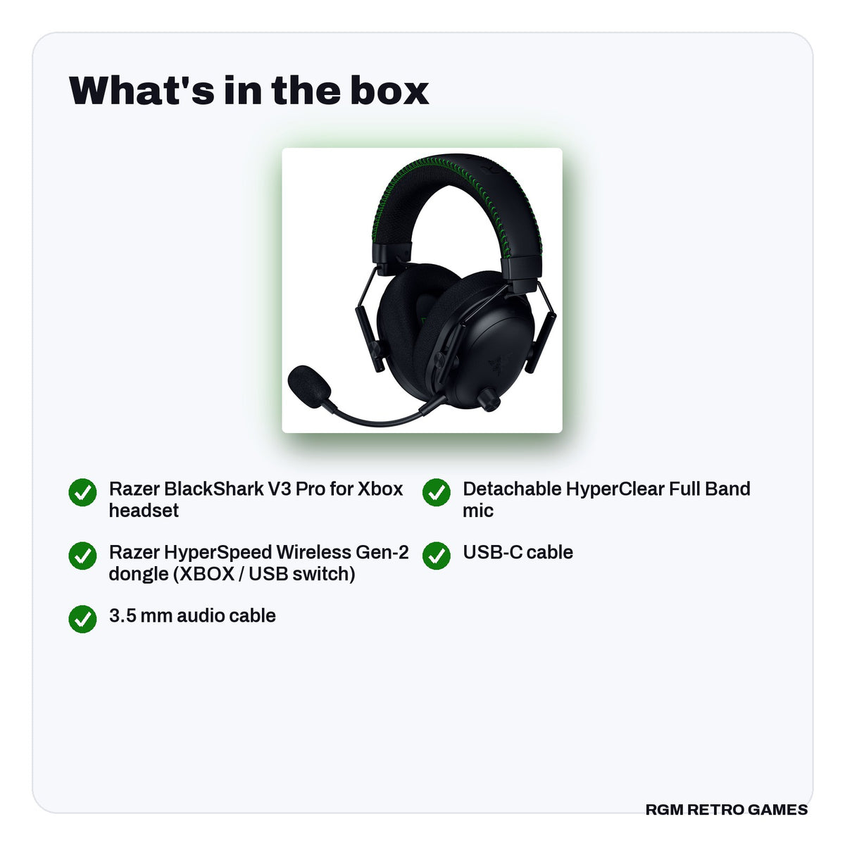 What's in the box with the Razer BlackShark V3 Pro Wireless ANC Esports Gaming Headset for Xbox - Black