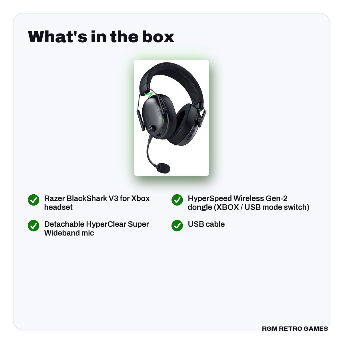 What's in the box with the Razer BlackShark V3 Wireless Esports Gaming Headset for Xbox - Black
