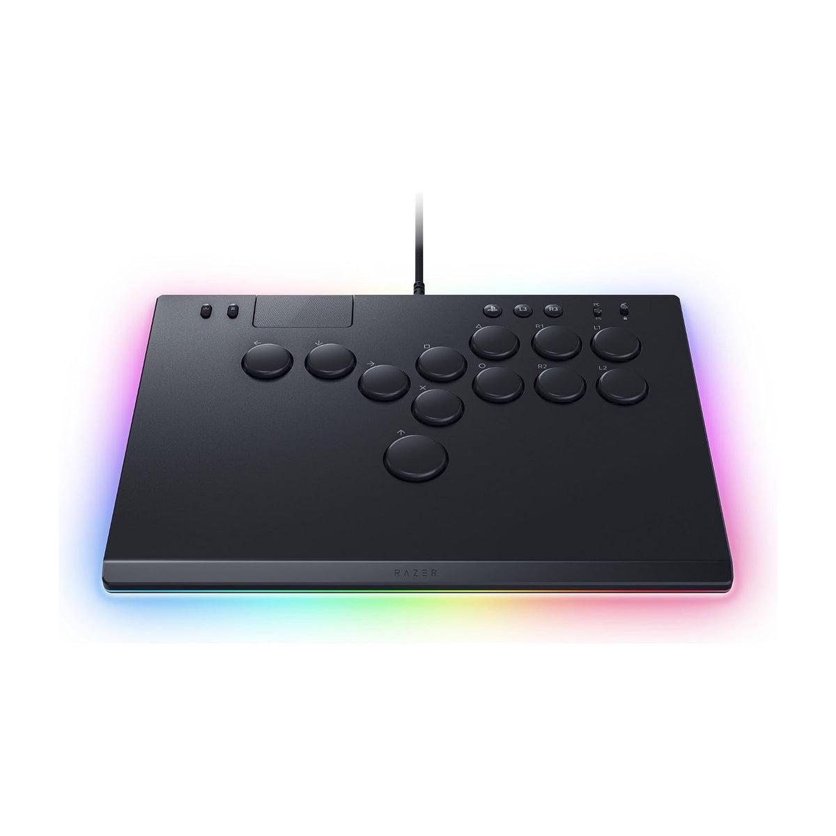 Razer Kitsune All-Button Optical Arcade Controller for PS5 and PC - Black, front view on a white background