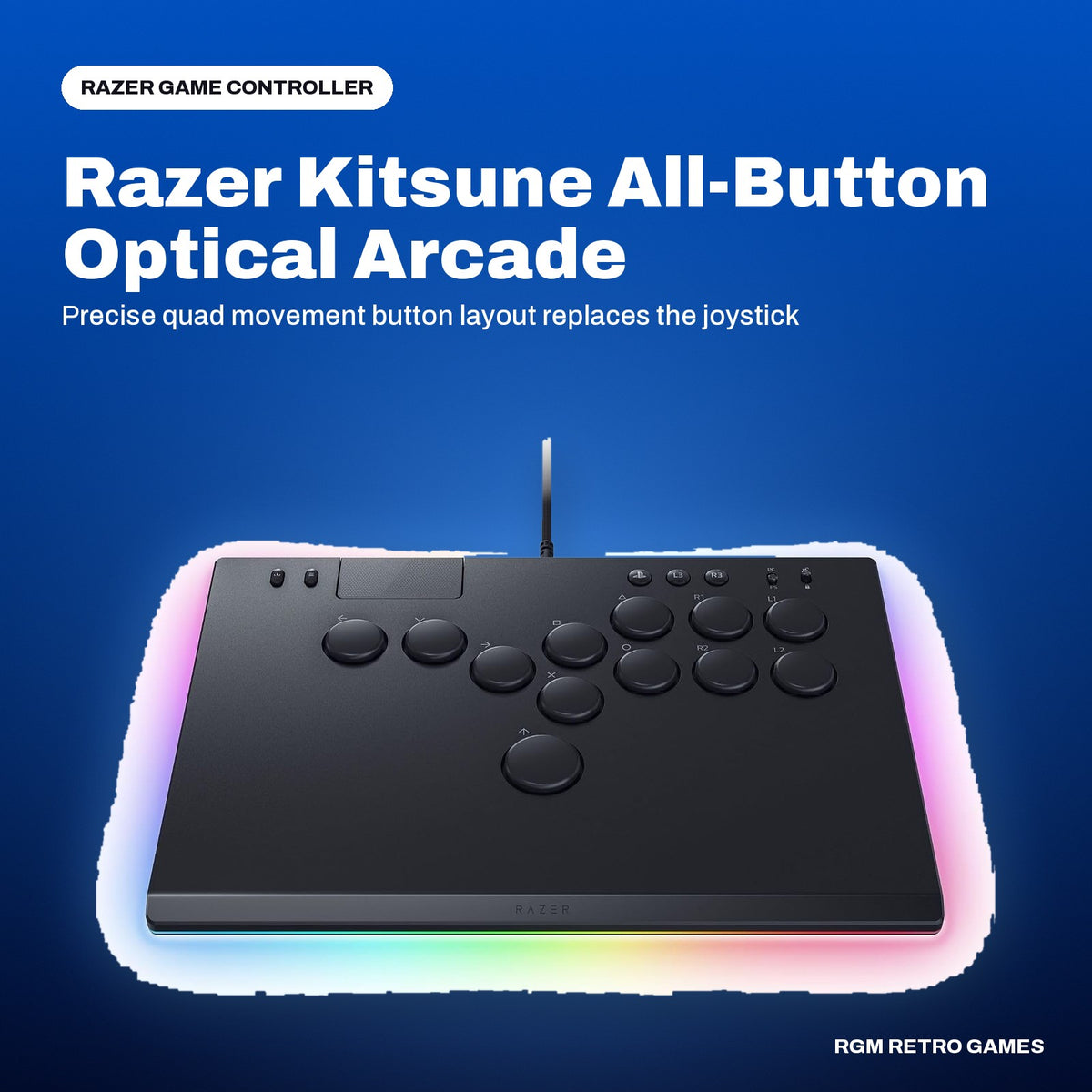 Razer Kitsune All-Button Optical Arcade Controller for PS5 and PC - Black in a Razer color scene