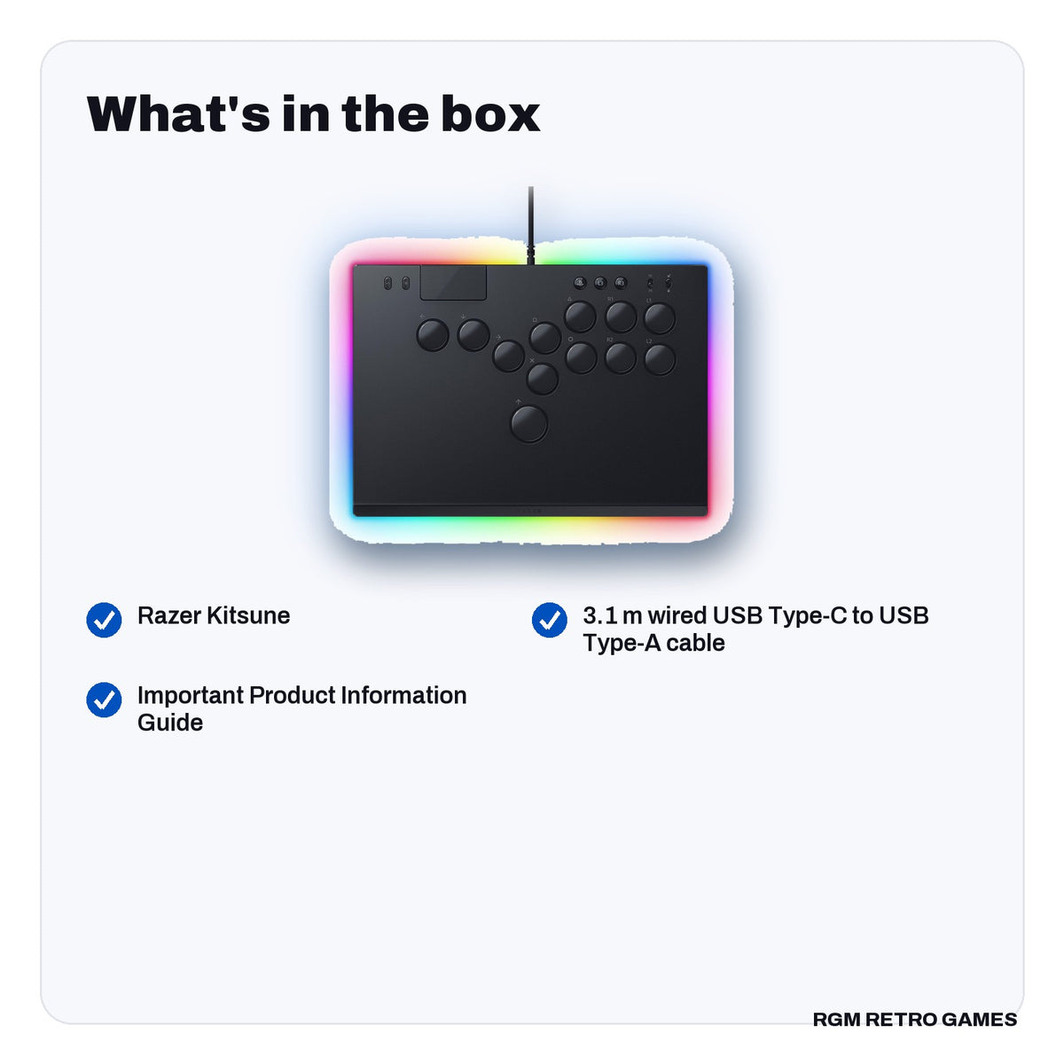 What's in the box with the Razer Kitsune All-Button Optical Arcade Controller for PS5 and PC - Black
