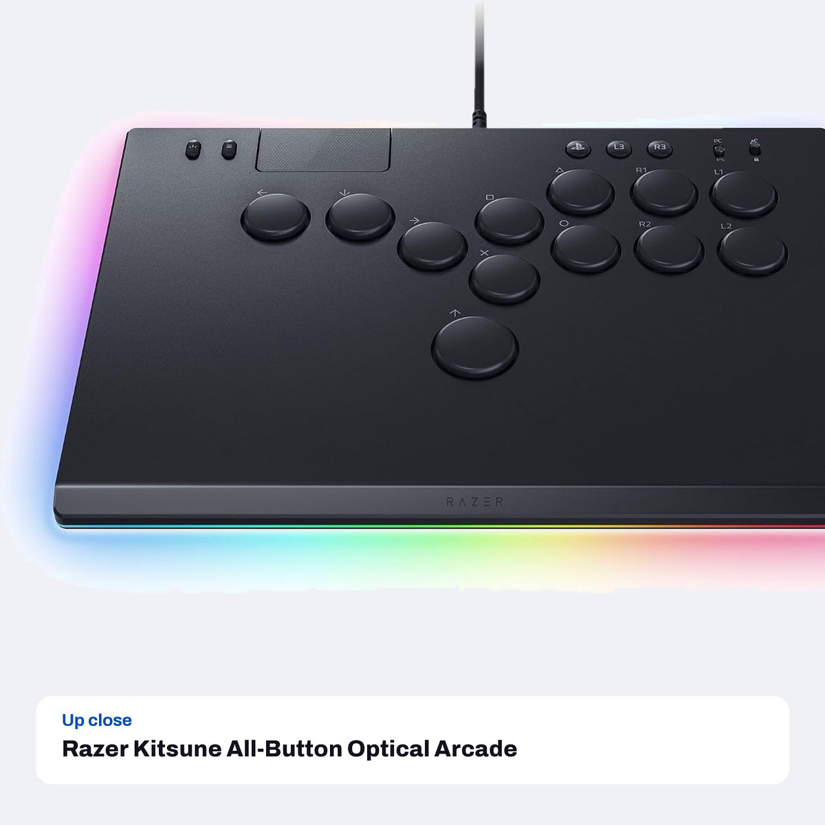 Razer Kitsune All-Button Optical Arcade Controller for PS5 and PC - Black, close-up detail