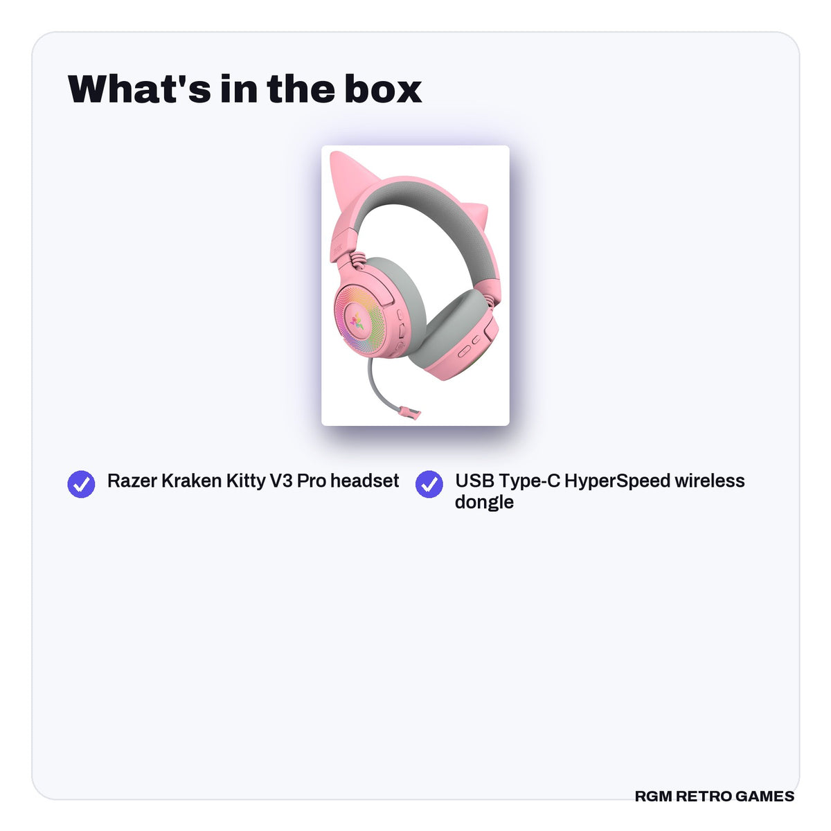 What's in the box with the Razer Kraken Kitty V3 Pro Wireless RGB Gaming Headset - Quartz
