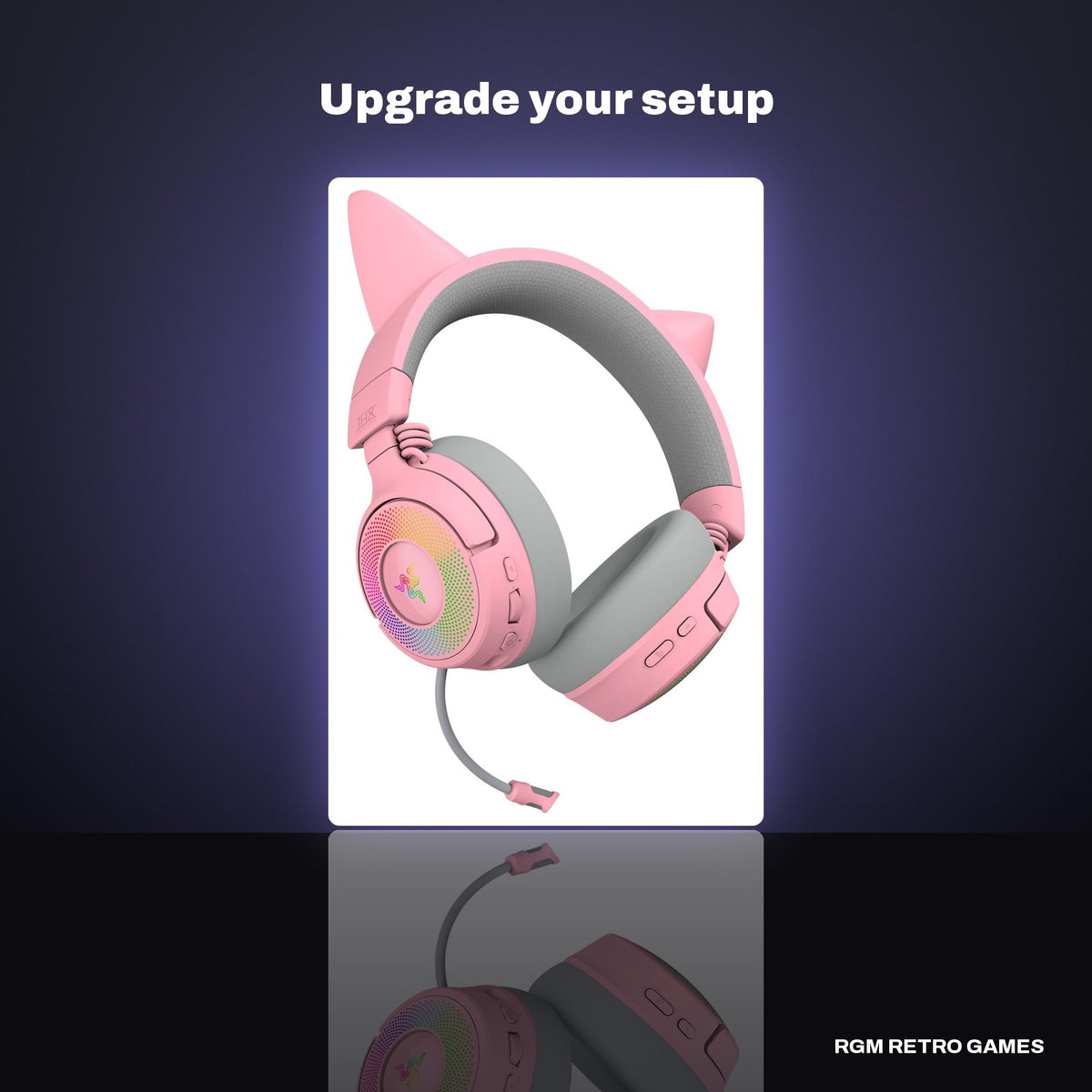 Razer Kraken Kitty V3 Pro Wireless RGB Gaming Headset - Quartz in a dark studio setting