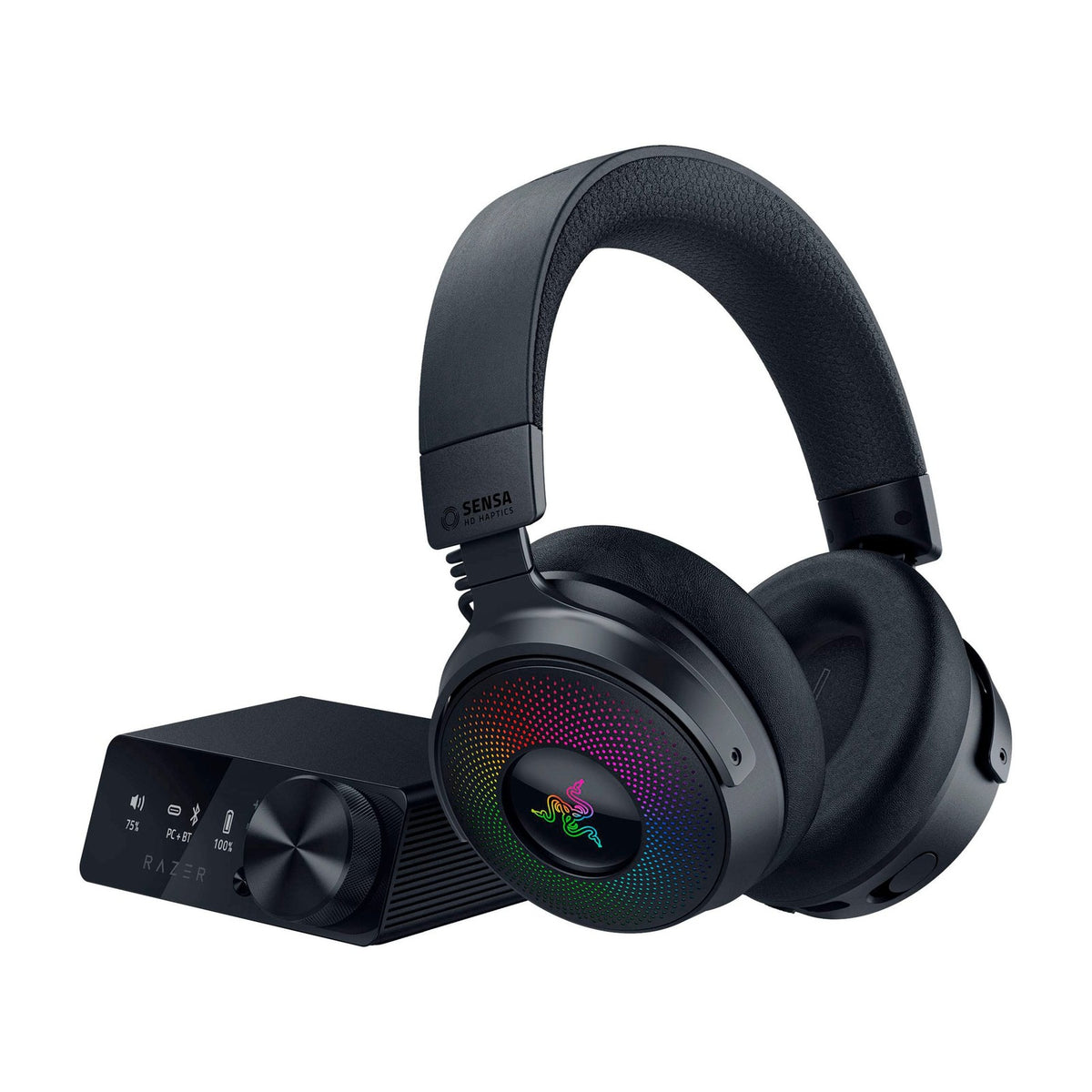 Razer Kraken V4 Pro Wireless Gaming Headset with OLED Control Hub - Black, front view on a white background