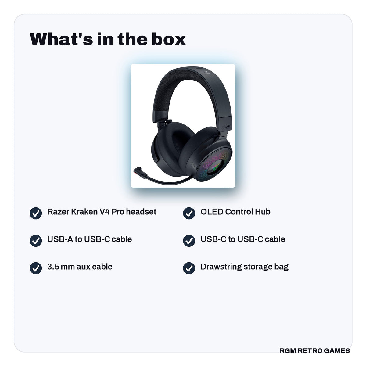 What's in the box with the Razer Kraken V4 Pro Wireless Gaming Headset with OLED Control Hub - Black