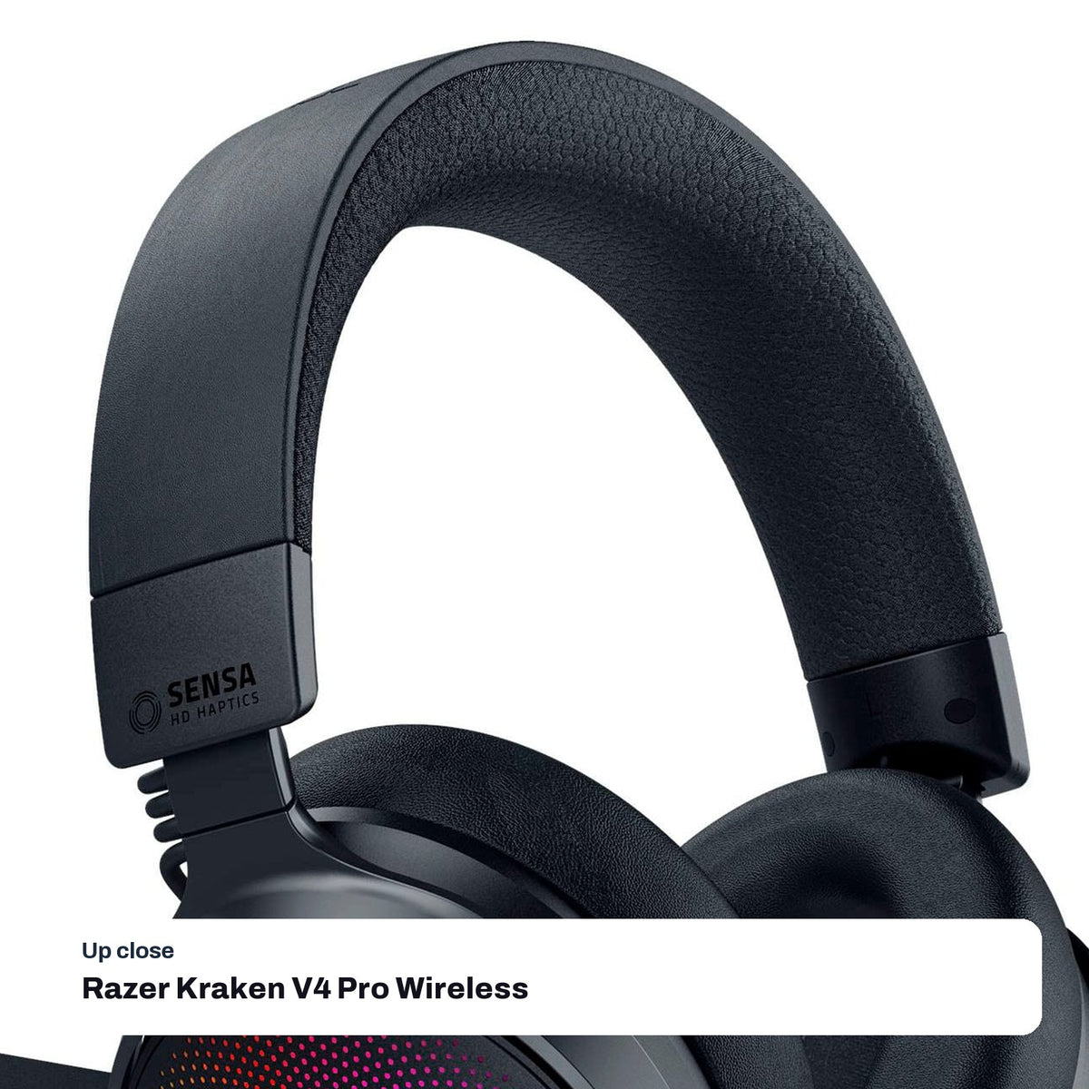 Razer Kraken V4 Pro Wireless Gaming Headset with OLED Control Hub - Black, close-up detail