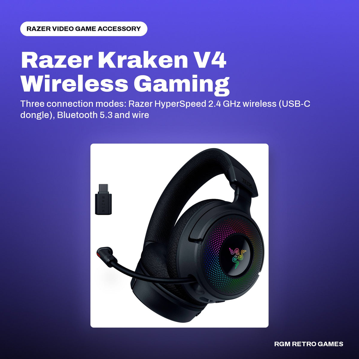 Razer Kraken V4 Wireless Gaming Headset (Black, RZ04-05170100-R3U1) in a Razer color scene