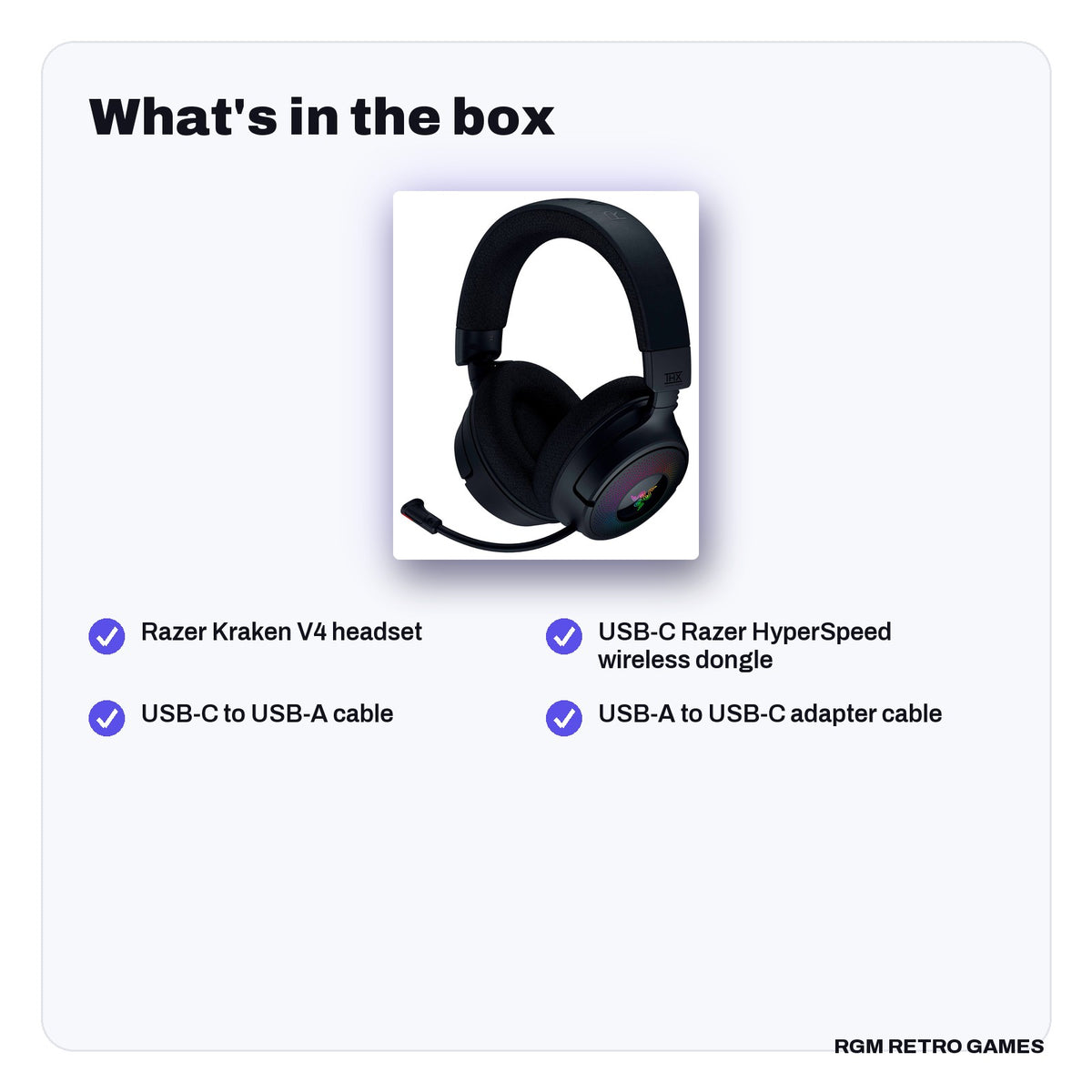 What's in the box with the Razer Kraken V4 Wireless Gaming Headset (Black, RZ04-05170100-R3U1)