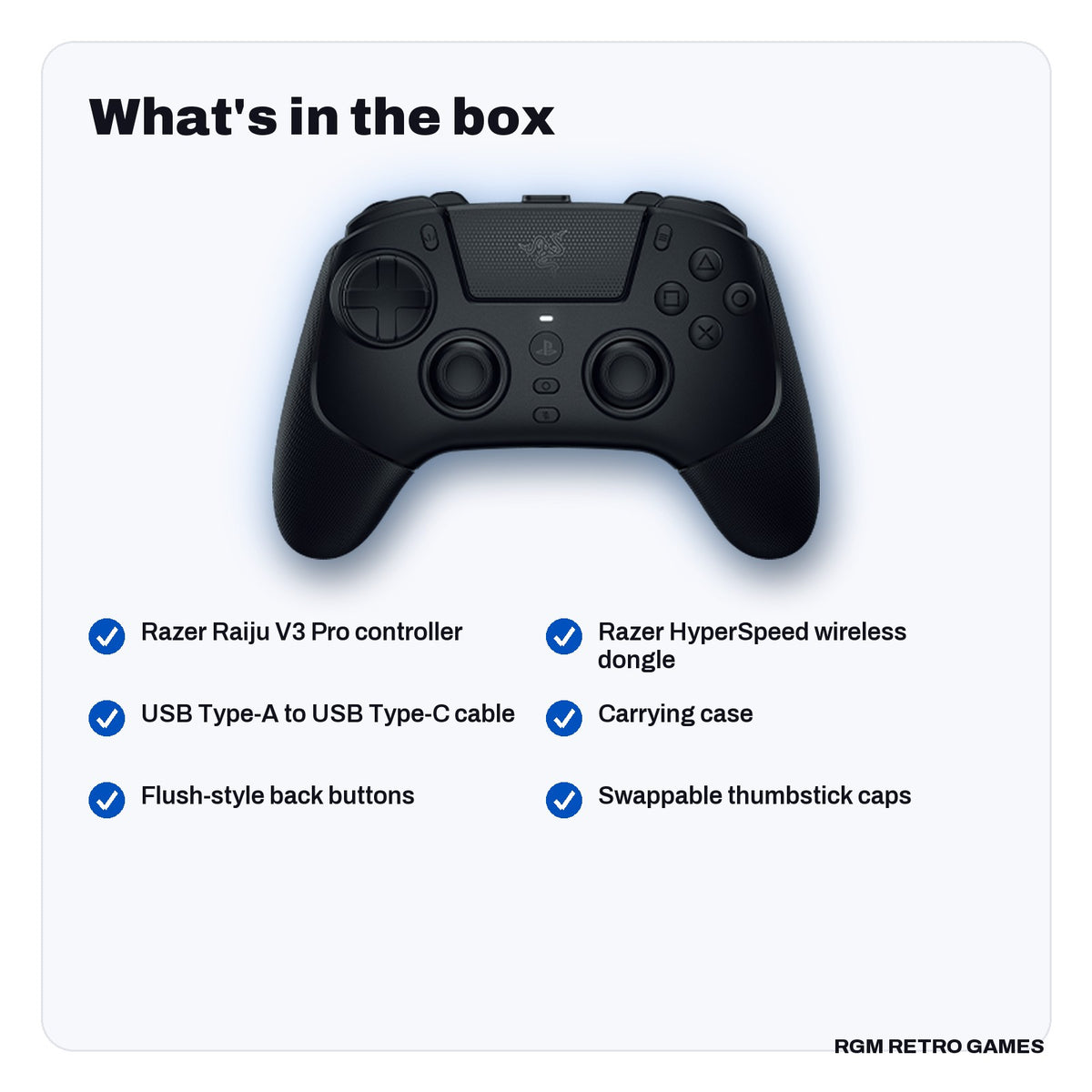 What's in the box with the Razer Raiju V3 Pro Wireless Esports Controller for PS5 and PC (Black)