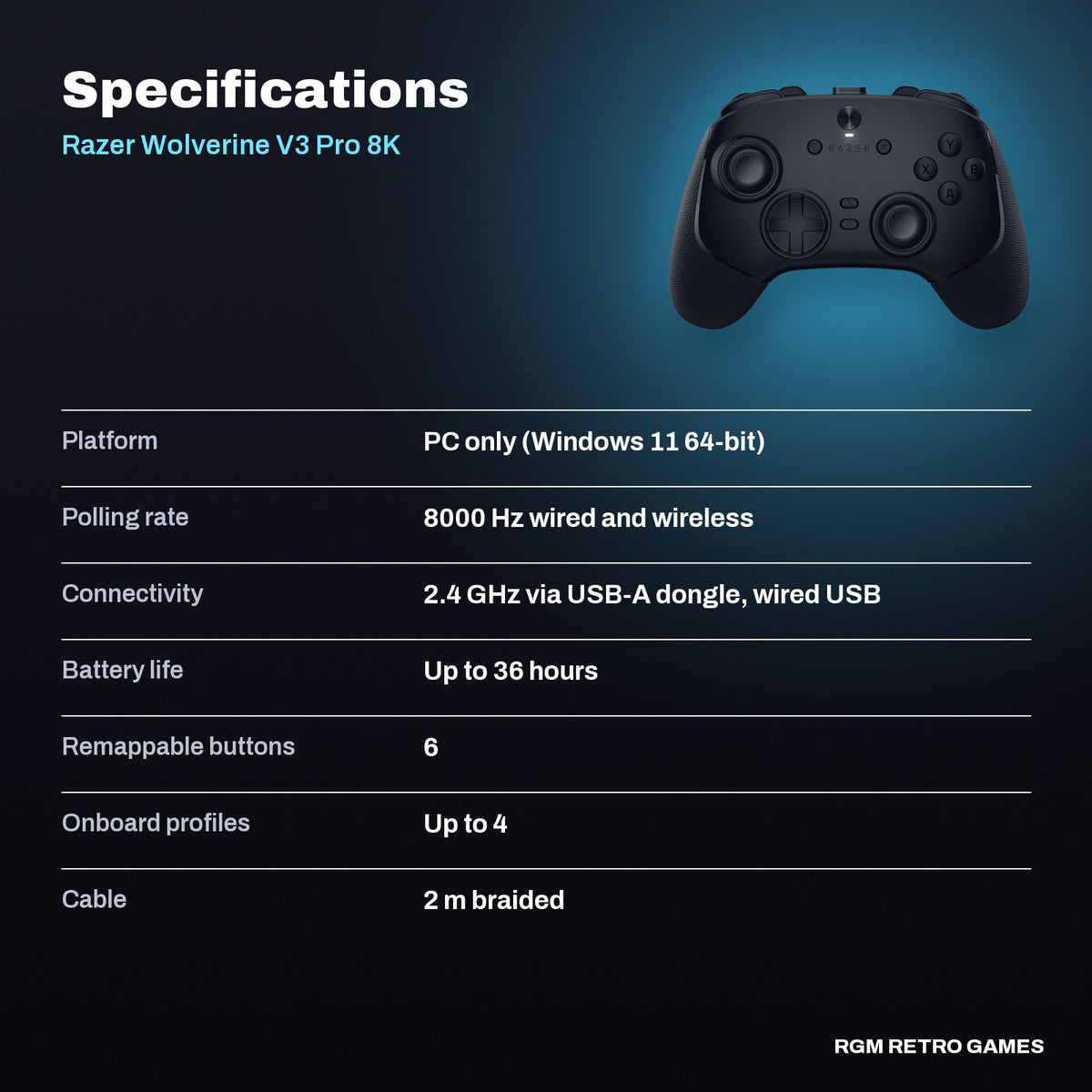 Razer Wolverine V3 Pro 8K PC Wireless Esports Controller - Black specifications