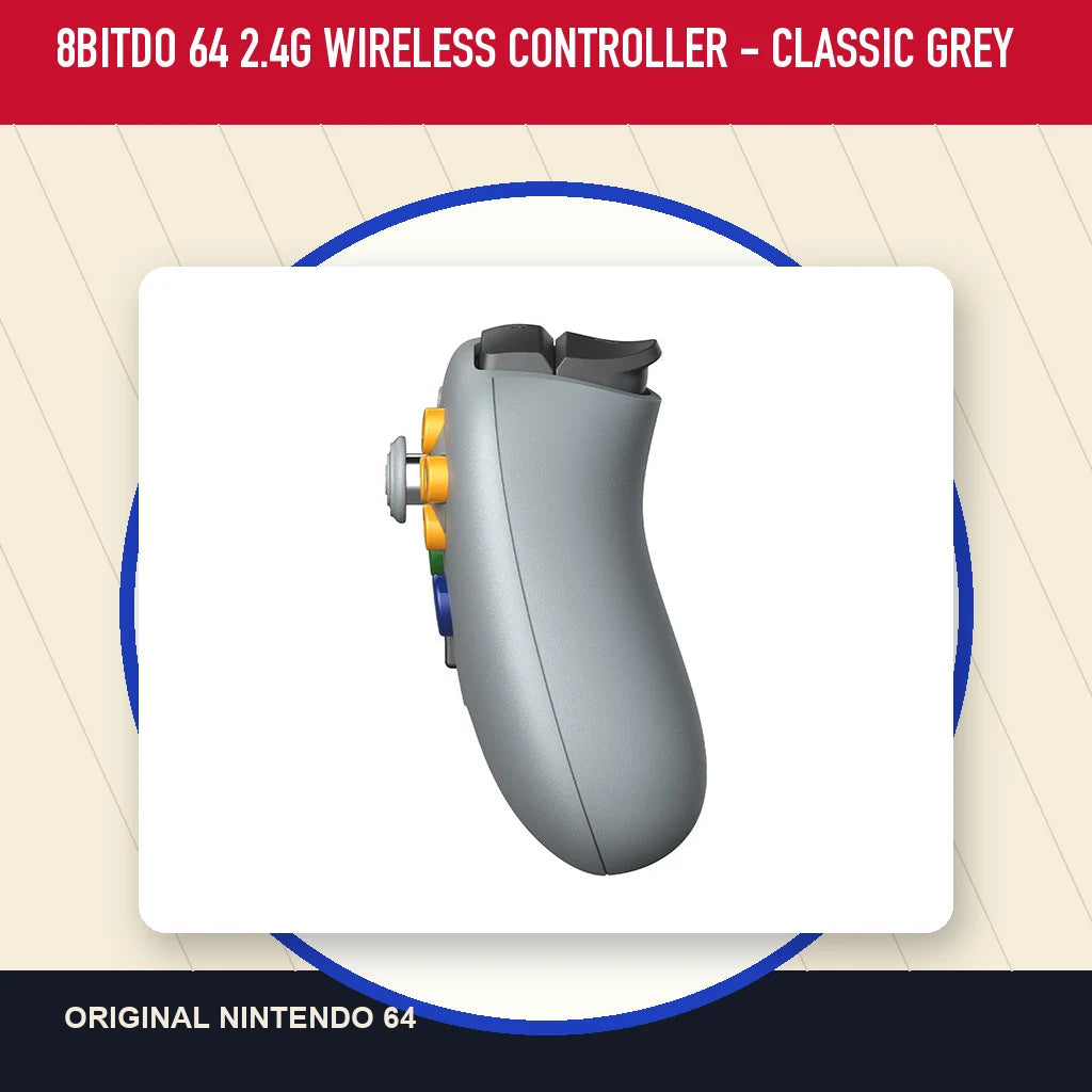 8BitDo 64 2.4G Wireless Controller - Classic Grey in a minimal catalog layout