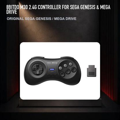 8BitDo M30 2.4G Controller for Sega Genesis & Mega Drive on a collector display plinth