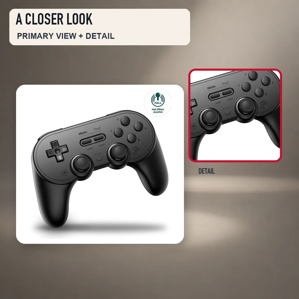 Primary and close detail views of 8BitDo Pro 2 (Hall Effect Joystick)