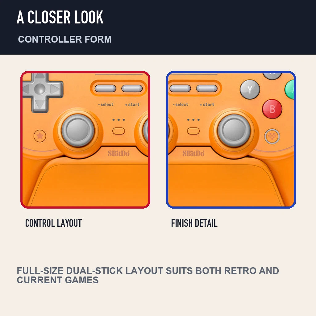 Two close detail views of 8BitDo Pro 3 Bluetooth Gamepad