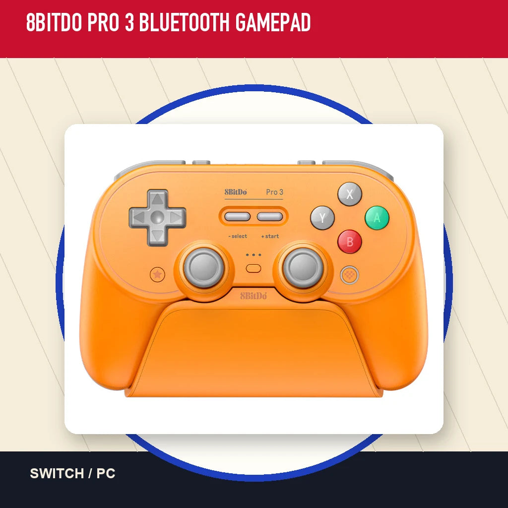 8BitDo Pro 3 Bluetooth Gamepad in a minimal catalog layout