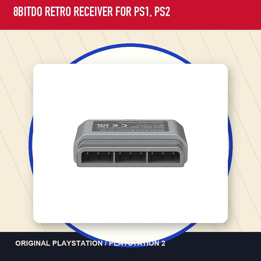 8BitDo Retro Receiver for PS1, PS2 in a minimal catalog layout