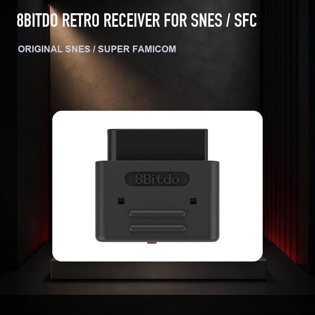 8BitDo Retro Receiver for SNES / SFC on a collector display plinth
