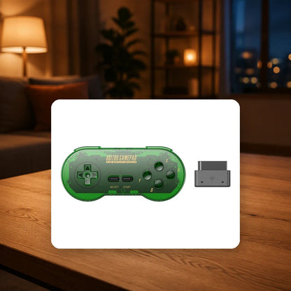 8BitDo SN30 2.4G shown in a living-room setting; scene props not included