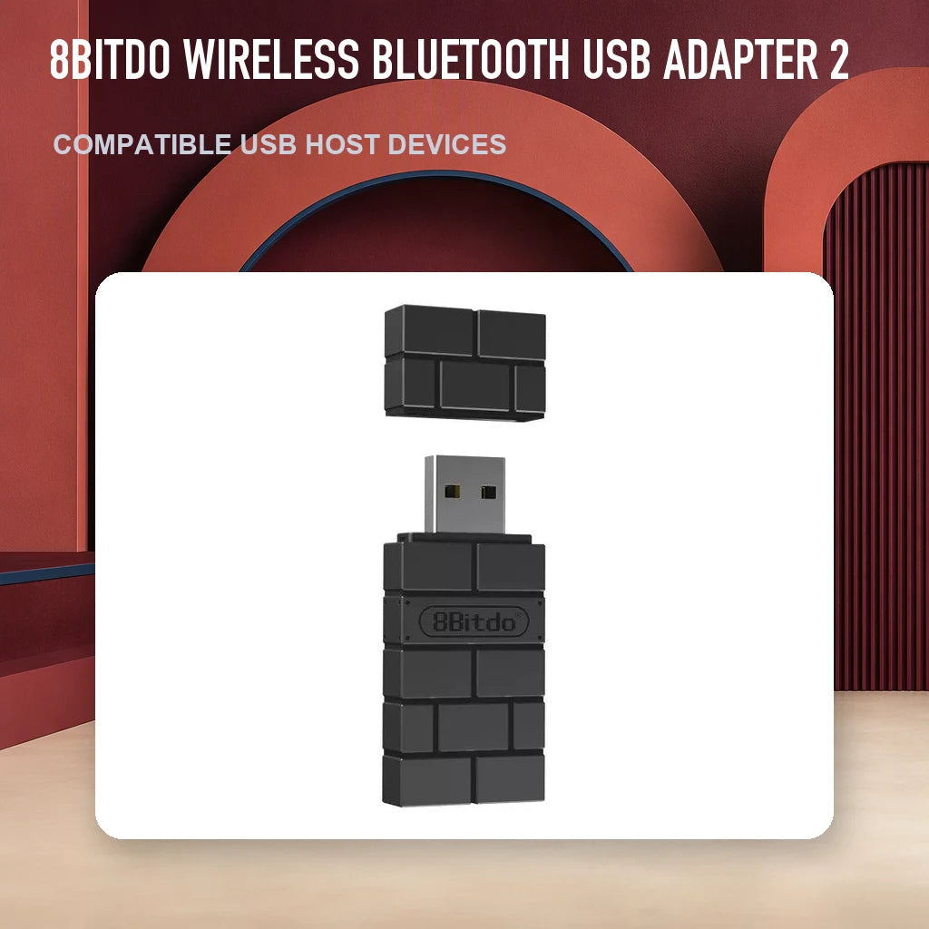 8BitDo Wireless Bluetooth USB Adapter 2 in an RGM retro studio display