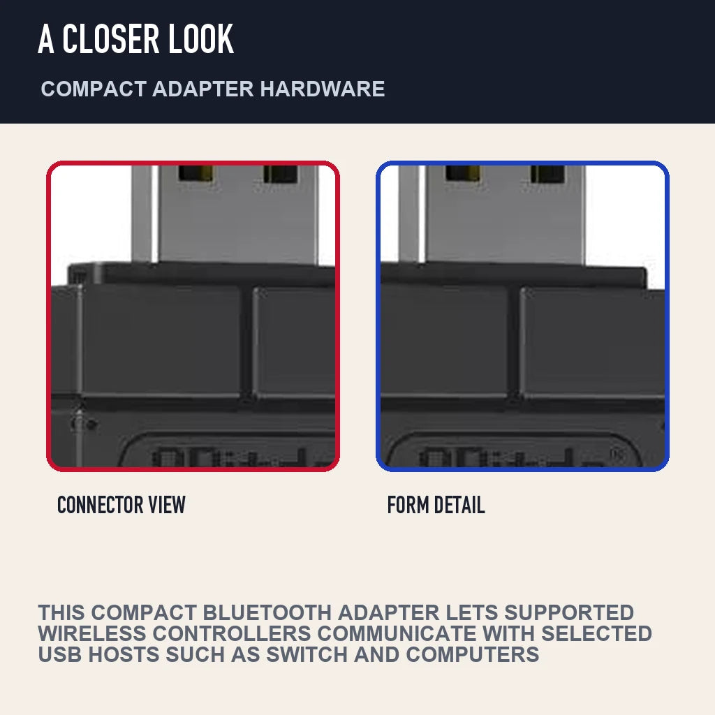 Two close detail views of 8BitDo Wireless Bluetooth USB Adapter 2