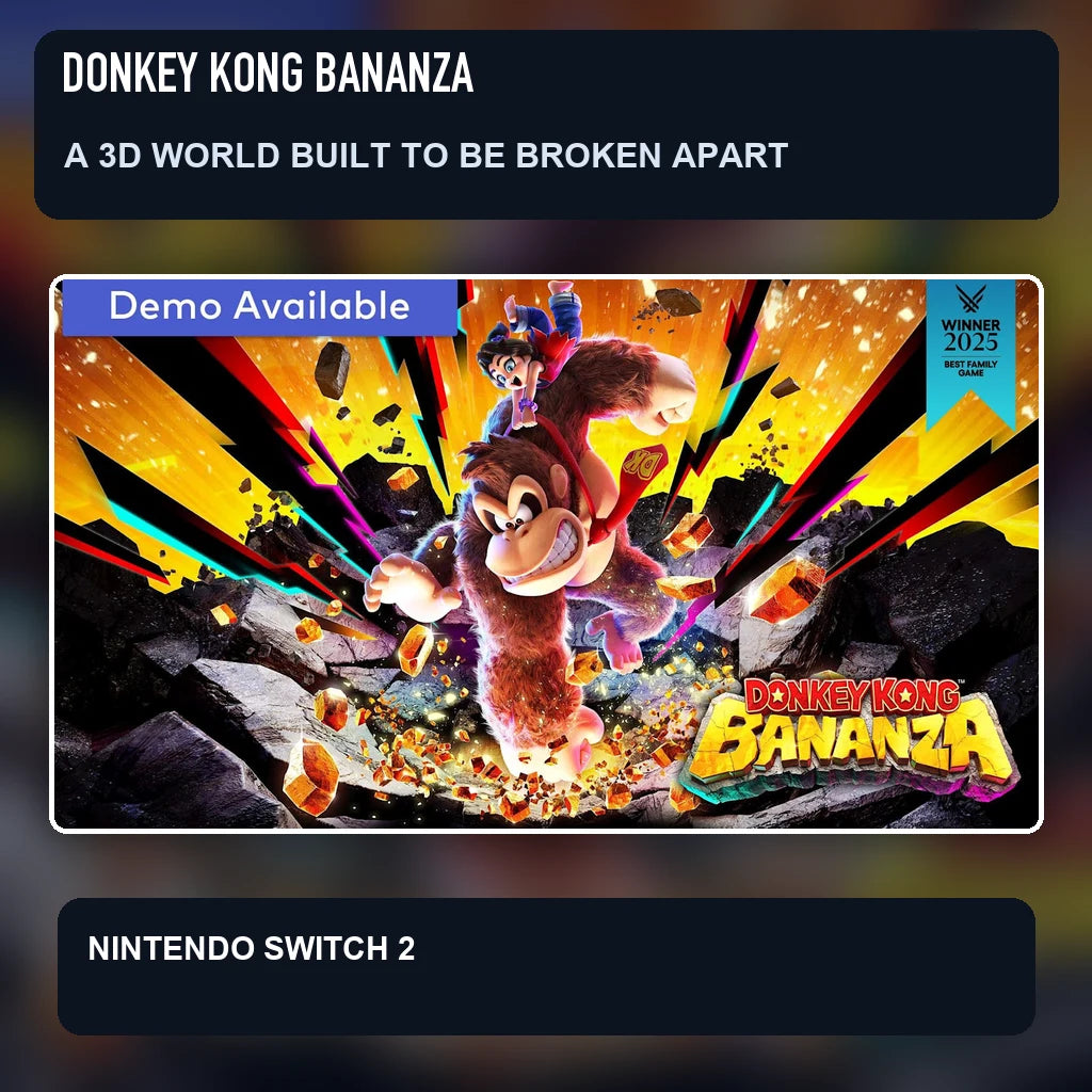 Donkey Kong Bananza key visual highlighting a 3d world built to be broken apart