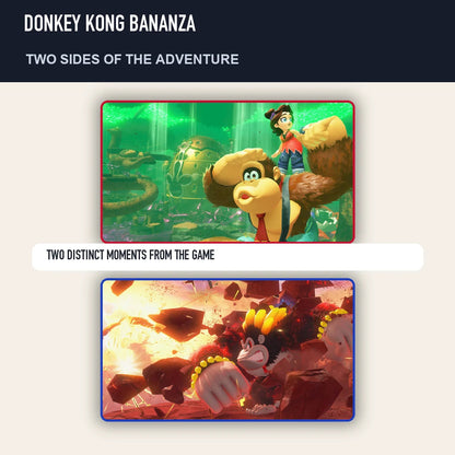 Two scenes from Donkey Kong Bananza showing distinct moments from the game