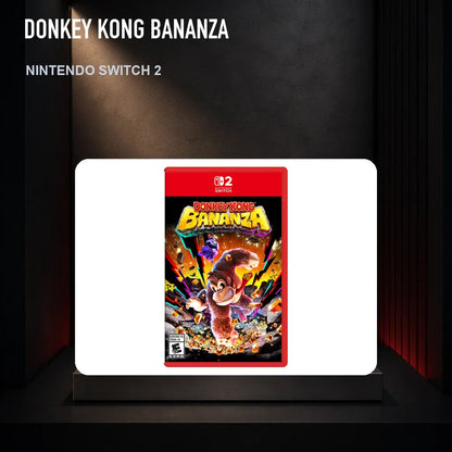 Donkey Kong Bananza physical game cover on a collector display plinth