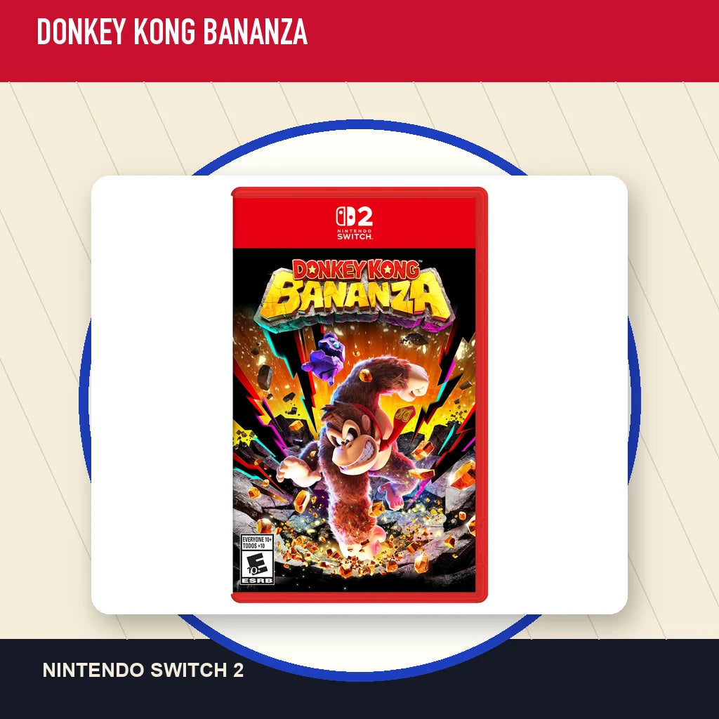 Donkey Kong Bananza physical game cover in a minimal catalog layout