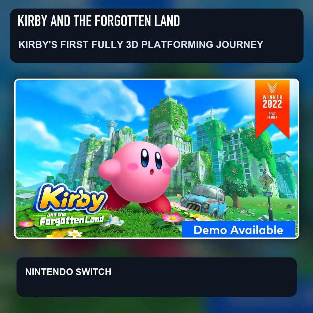 Kirby and the Forgotten Land key visual highlighting kirby's first fully 3d platforming journey