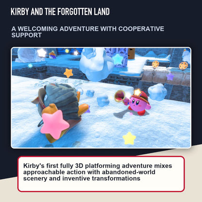 Kirby and the Forgotten Land scene highlighting a welcoming adventure with cooperative support