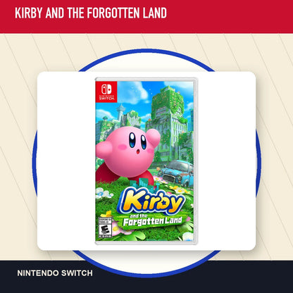 Kirby and the Forgotten Land physical game cover in a minimal catalog layout