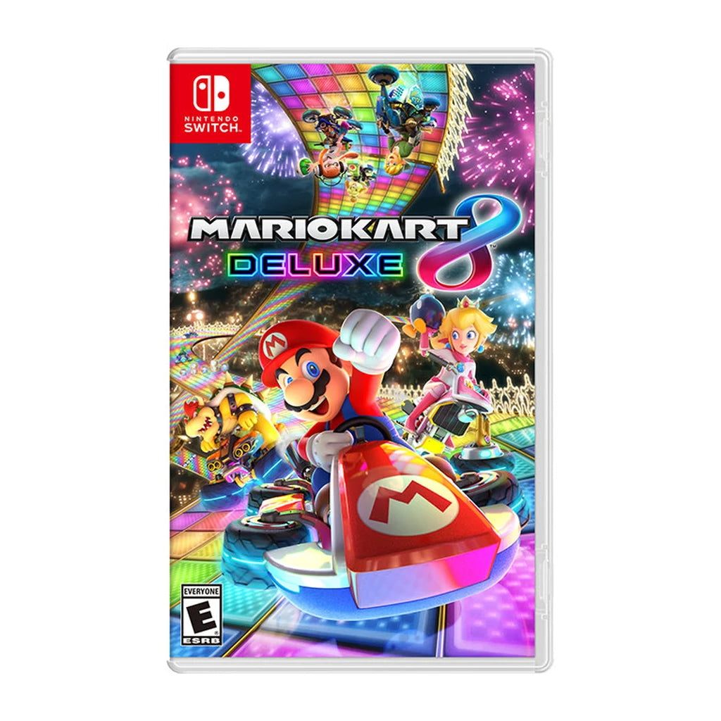Mario Kart 8 Deluxe physical Nintendo game cover on a white background
