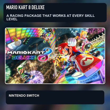Mario Kart 8 Deluxe key visual highlighting a racing package that works at every skill level
