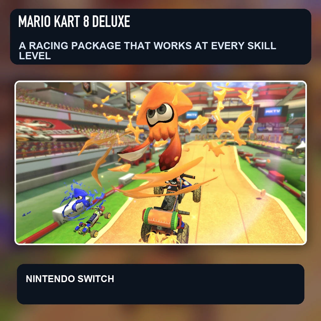Mario Kart 8 Deluxe scene illustrating a racing package that works at every skill level